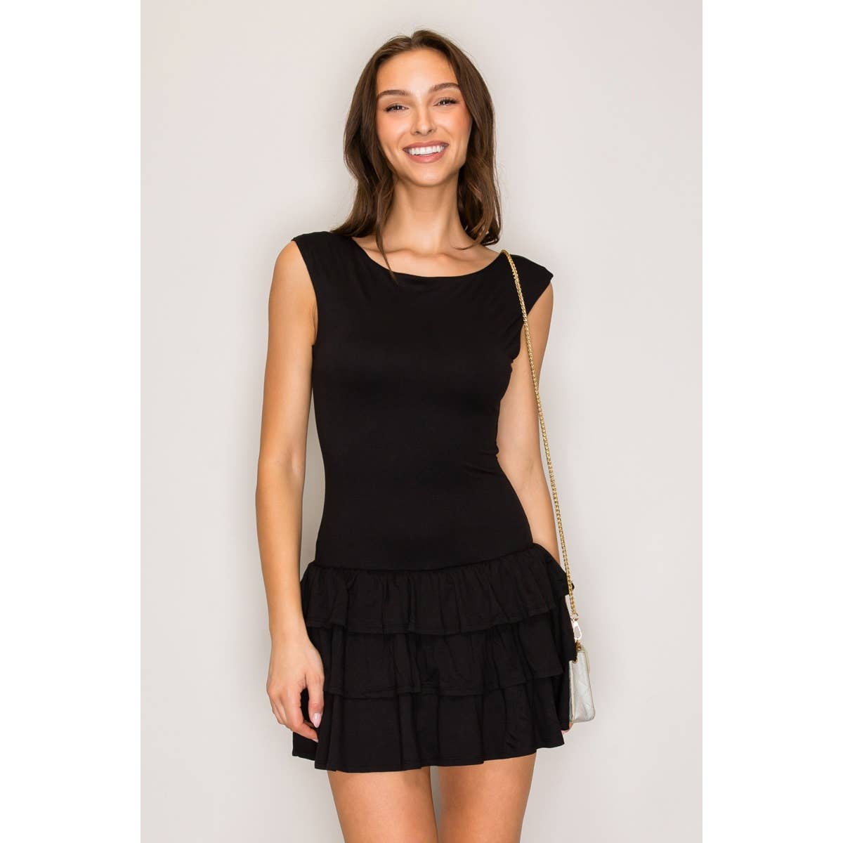 Ruffle Skirt & Open-Back Mini Dress Black