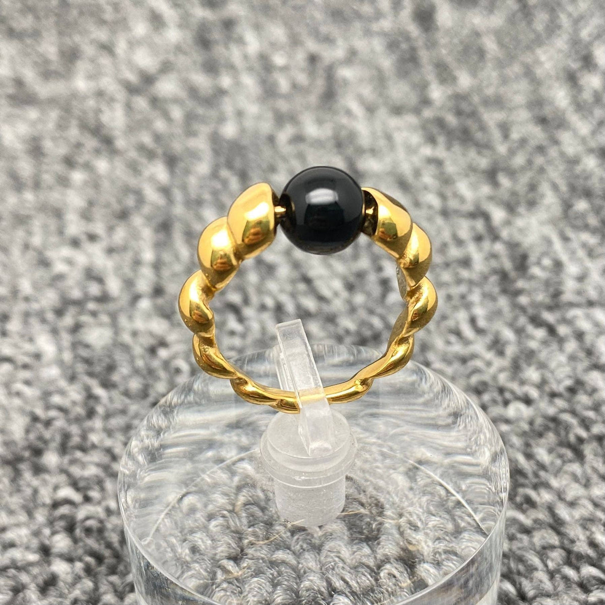 18K GP Black Agate Spiral Ring