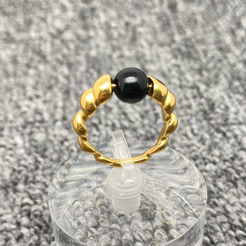 18K GP Black Agate Spiral Ring