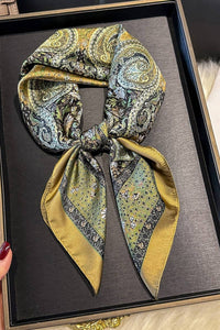 Olive Paisley Print Silk Square Scarf