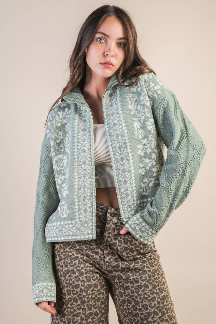 Cozy Mock Neck Zip Up Sweater