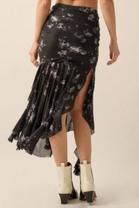 Go With The Flow Black Floral Mesh Asymmetrical Skirt
