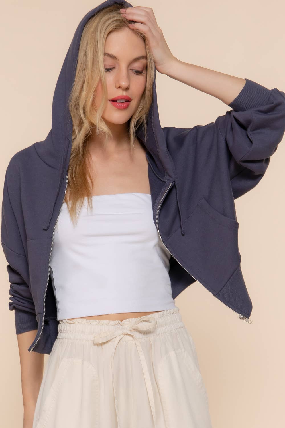 Casual Navy Zip Up Hoodie Jacket