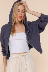 Casual Navy Zip Up Hoodie Jacket