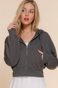 Casual Grey Zip Up Hoodie Jacket