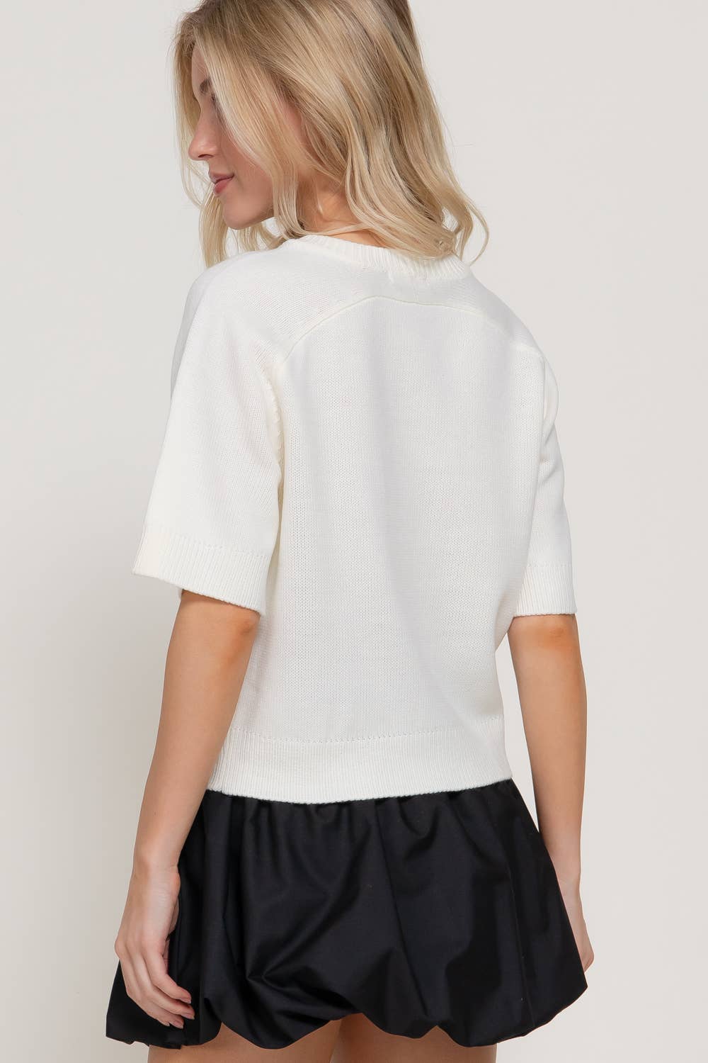 Mellie Short Sleeve 98 Sweater Top + White