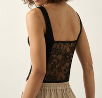 Katie Black Floral Lace Corset Bodice Tank Top