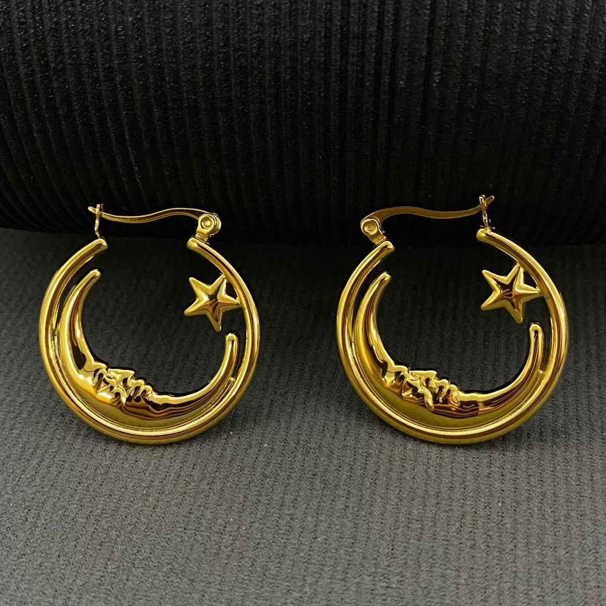 Moon Star 18K Gold Plated Hoop Earrings