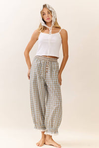 Mystic Plaid Balloon Pants W/ Ruffle Hem