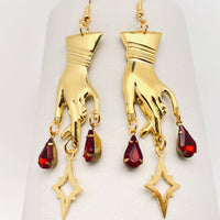 Gold Hand Earrings w/ Red Stones