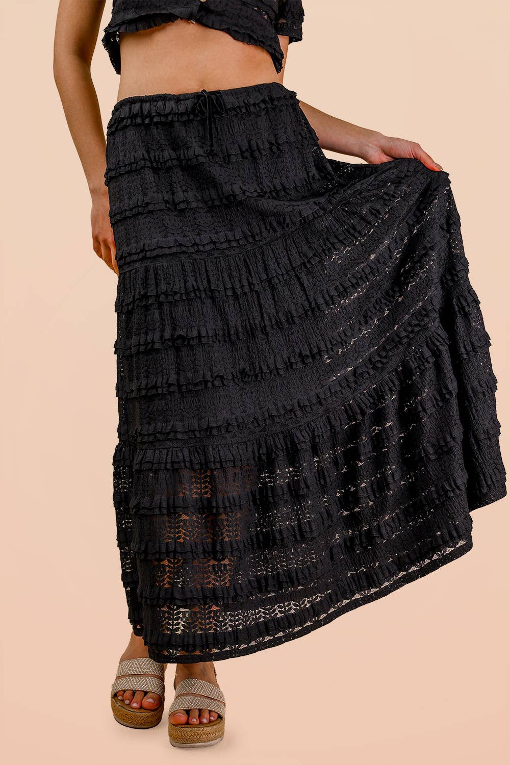 Black Prairie Grunge Midi Skirt