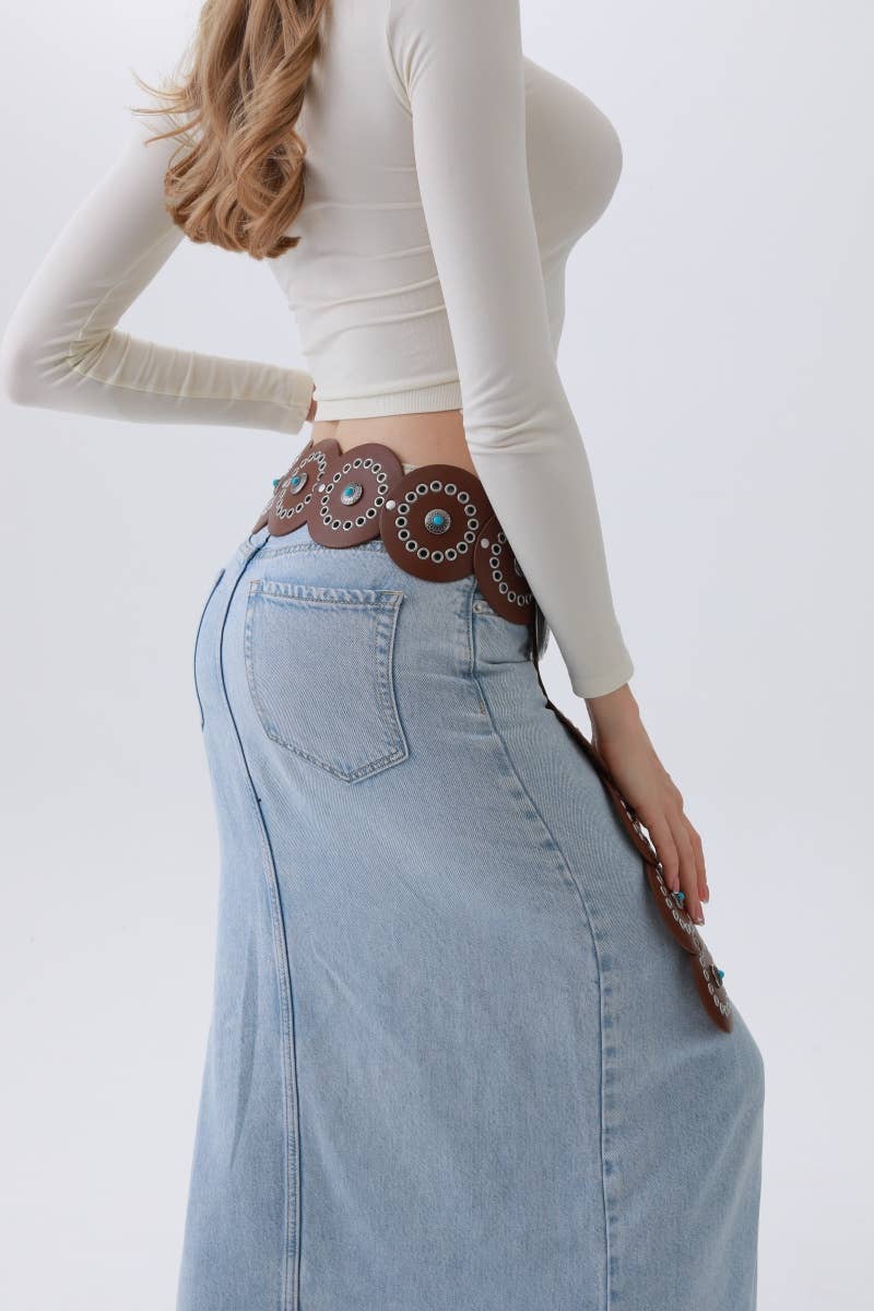 Western Turq Disc Belt + Brown
