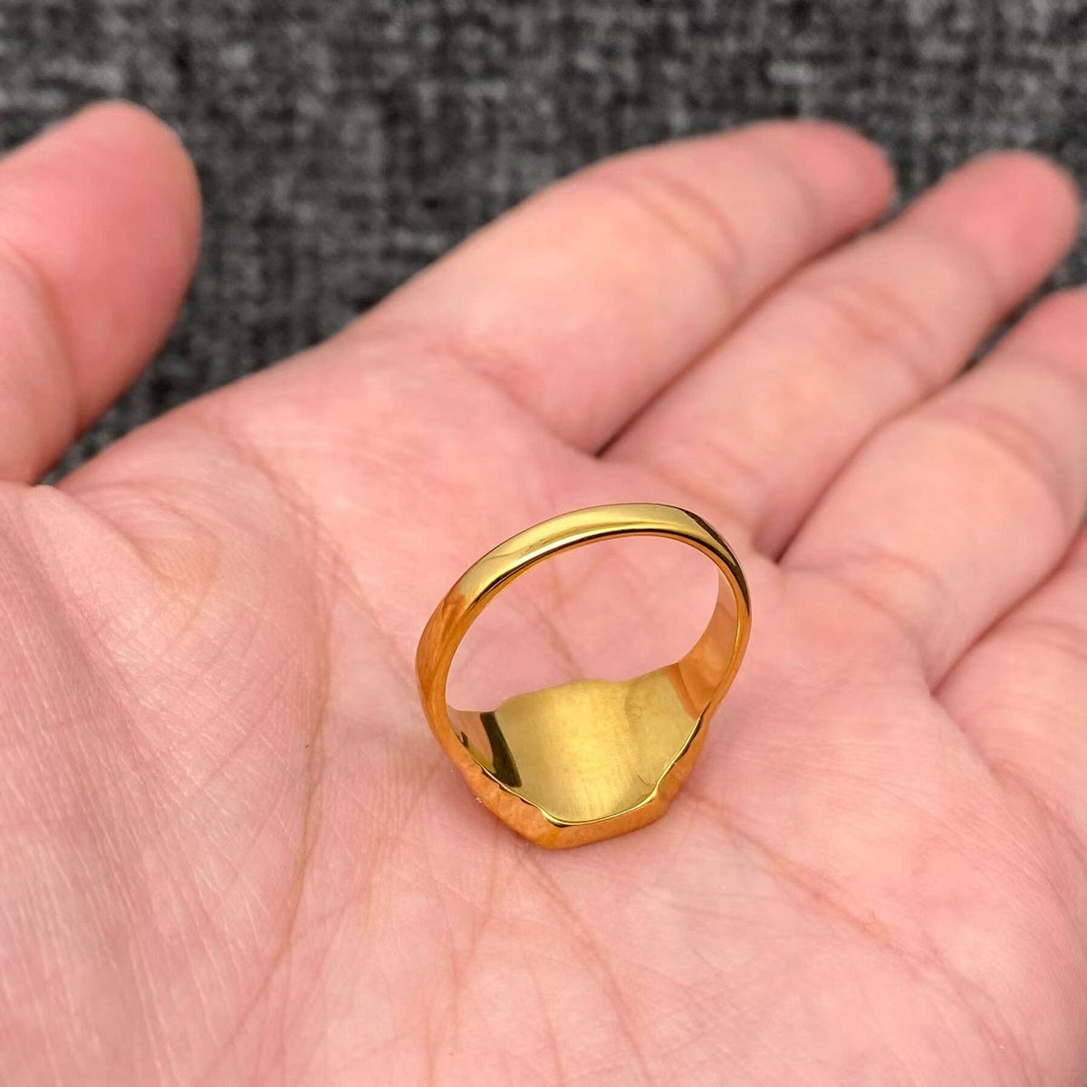 Inlaid CZ Flat Signet 18K Gold Plated Star Ring