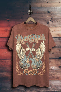 Rock & Roll Guitars Wine Mineral Wash Graphic Tee