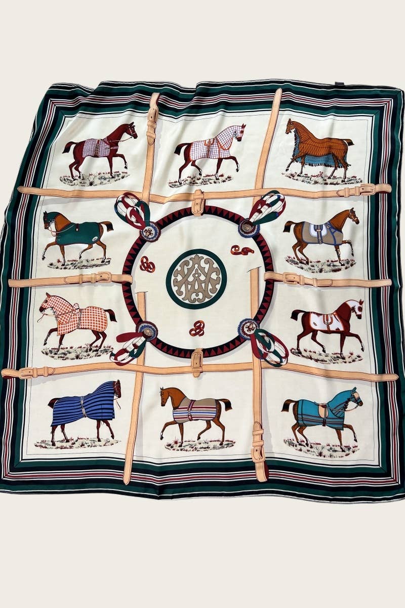 XL Horse Print Silk-Style Bandana