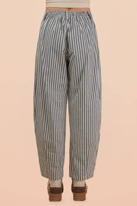 Junie Navy Striped Barrel Denim Pants