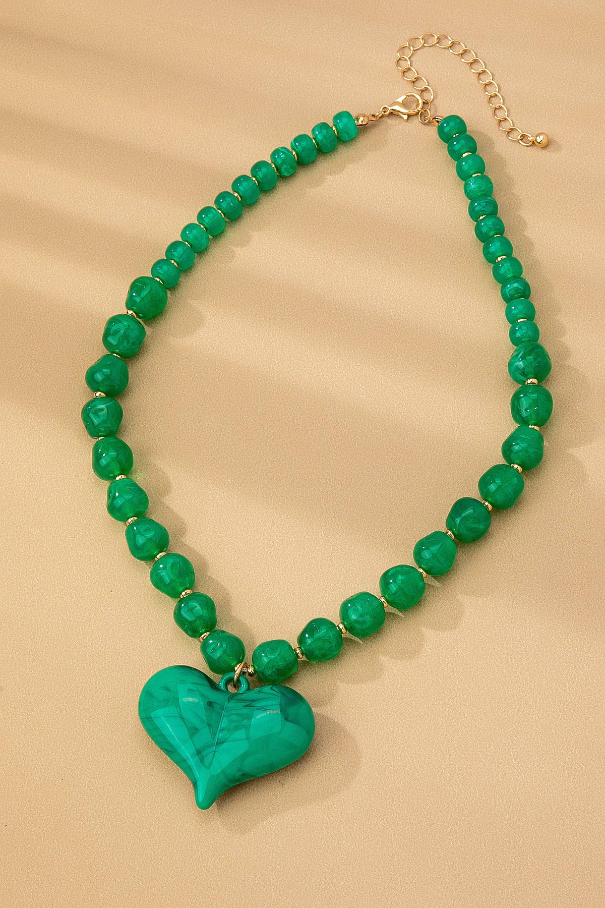 Chunky Green Beaded Heart Necklace