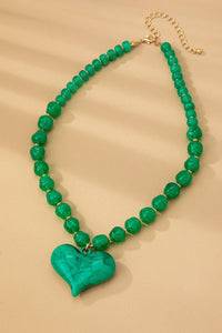 Chunky Green Beaded Heart Necklace