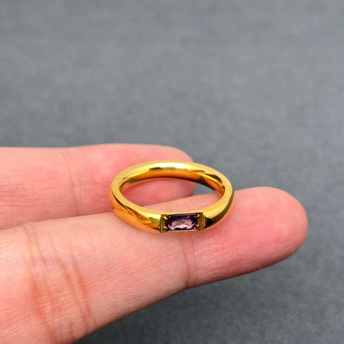 Zircon 18K Gold Plated Steel Ring Purple